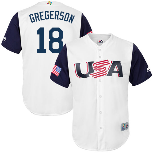 Men's USA Baseball Majestic #18 Luke Gregerson White 2017 World Baseball Classic Replica Team Jersey