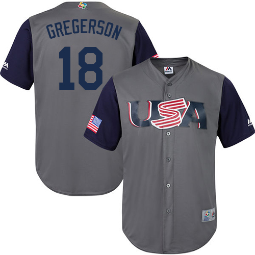 Men's USA Baseball Majestic #18 Luke Gregerson Gray 2017 World Baseball Classic Replica Team Jersey