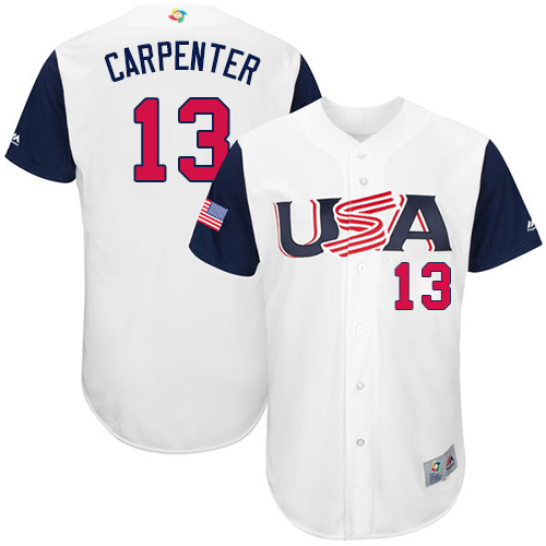 Men's USA Baseball Majestic #13 Matt Carpenter White 2017 World Baseball Classic Authentic Team Jersey