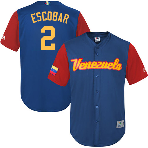 Men's Venezuela Baseball Majestic #2 Alcides Escobar Royal Blue 2017 World Baseball Classic Replica Team Jersey