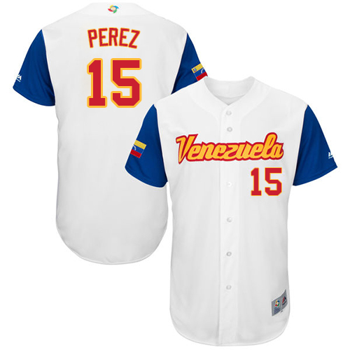 Men's Venezuela Baseball Majestic #15 Salvador Perez White 2017 World Baseball Classic Authentic Team Jersey