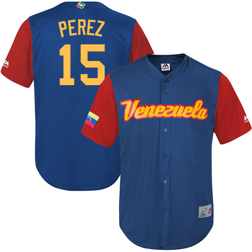 Men's Venezuela Baseball Majestic #15 Salvador Perez Royal Blue 2017 World Baseball Classic Replica Team Jersey