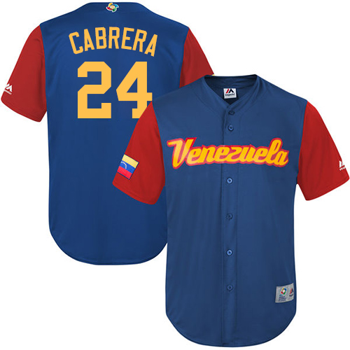 Men's Venezuela Baseball Majestic #24 Miguel Cabrera Royal Blue 2017 World Baseball Classic Replica Team Jersey