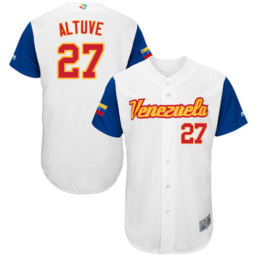Men's Venezuela Baseball Majestic #27 Jose Altuve White 2017 World Baseball Classic Authentic Team Jersey