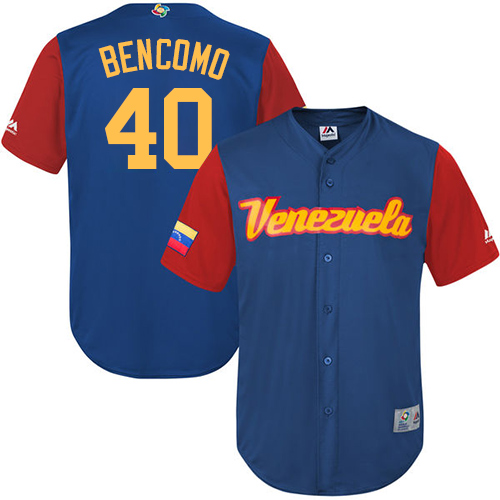 Men's Venezuela Baseball Majestic #40 Omar Bencomo Royal Blue 2017 World Baseball Classic Replica Team Jersey