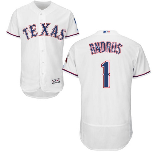 Men's Majestic Texas Rangers #1 Elvis Andrus Authentic White Home Cool Base MLB Jersey