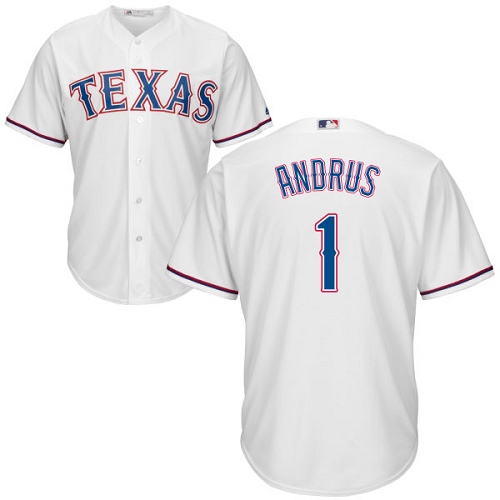 Men's Majestic Texas Rangers #1 Elvis Andrus Replica White Home Cool Base MLB Jersey