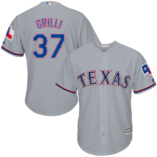 Men's Majestic Texas Rangers #37 Jason Grilli Replica Grey Road Cool Base MLB Jersey