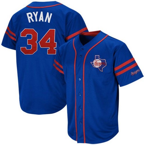Men's Mitchell and Ness Texas Rangers #34 Nolan Ryan Authentic Blue Throwback MLB Jersey