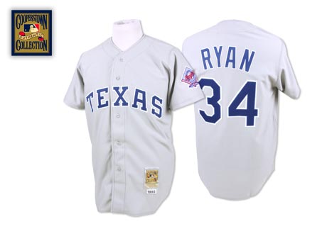 Men's Mitchell and Ness Texas Rangers #34 Nolan Ryan Replica Grey Throwback MLB Jersey