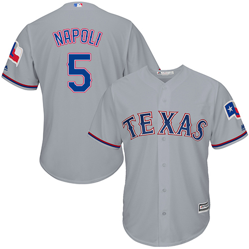 Men's Majestic Texas Rangers #5 Mike Napoli Replica Grey Road Cool Base MLB Jersey
