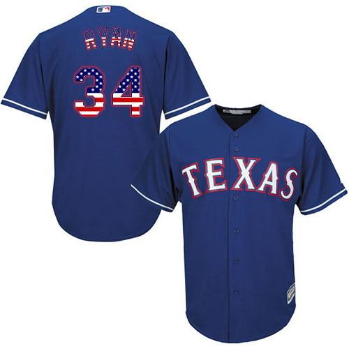 Men's Majestic Texas Rangers #34 Nolan Ryan Authentic Royal Blue USA Flag Fashion MLB Jersey