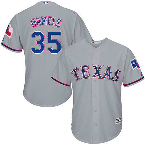 Men's Majestic Texas Rangers #35 Cole Hamels Replica Grey Road Cool Base MLB Jersey