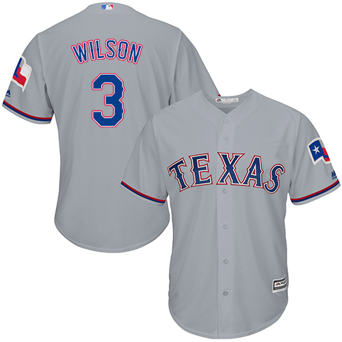Men's Majestic Texas Rangers #3 Russell Wilson Replica Grey Road Cool Base MLB Jersey