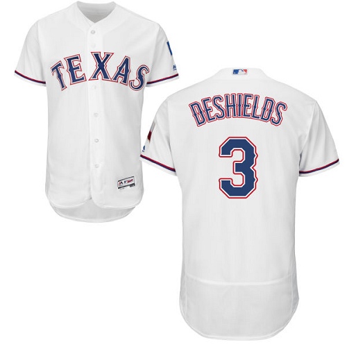 Men's Majestic Texas Rangers #3 Delino DeShields Authentic White Home Cool Base MLB Jersey