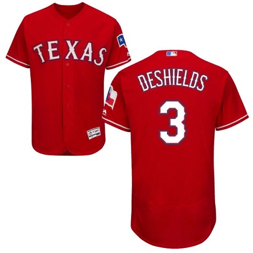 Men's Majestic Texas Rangers #3 Delino DeShields Authentic Red Alternate Cool Base MLB Jersey
