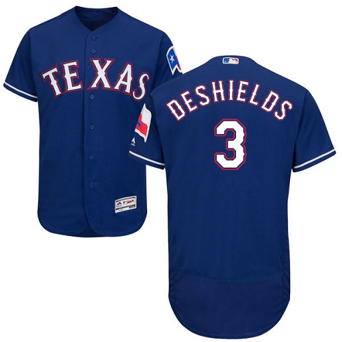 Men's Majestic Texas Rangers #3 Delino DeShields Authentic Royal Blue Alternate 2 Cool Base MLB Jersey
