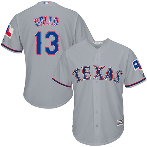 Men's Majestic Texas Rangers #13 Joey Gallo Replica Grey Road Cool Base MLB Jersey