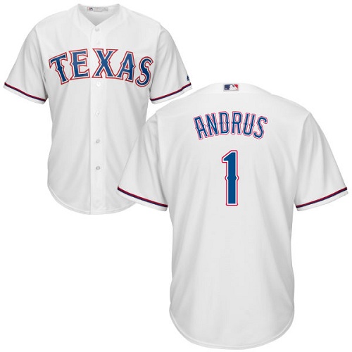 Youth Majestic Texas Rangers #1 Elvis Andrus Authentic White Home Cool Base MLB Jersey