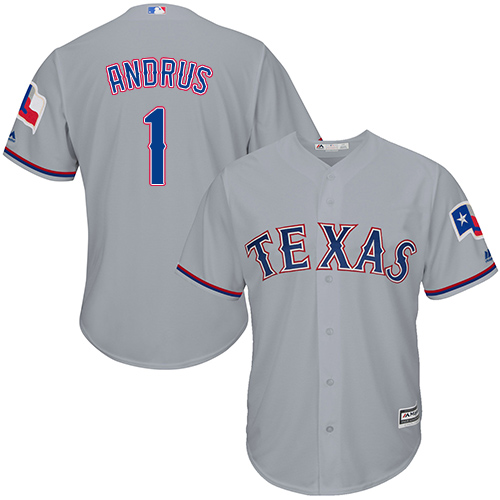 Youth Majestic Texas Rangers #1 Elvis Andrus Authentic Grey Road Cool Base MLB Jersey