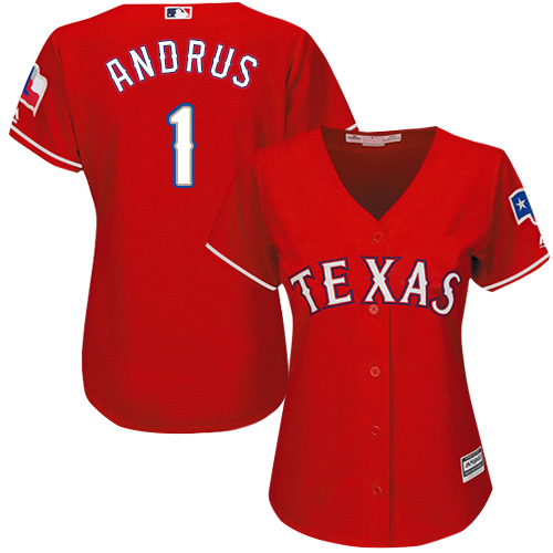 Women's Majestic Texas Rangers #1 Elvis Andrus Replica Red Alternate Cool Base MLB Jersey