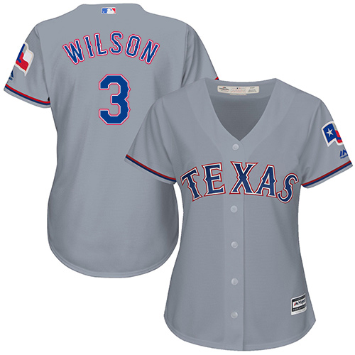 Women's Majestic Texas Rangers #3 Russell Wilson Replica Grey Road Cool Base MLB Jersey