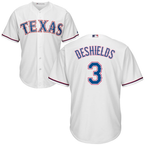 Youth Majestic Texas Rangers #3 Delino DeShields Replica White Home Cool Base MLB Jersey