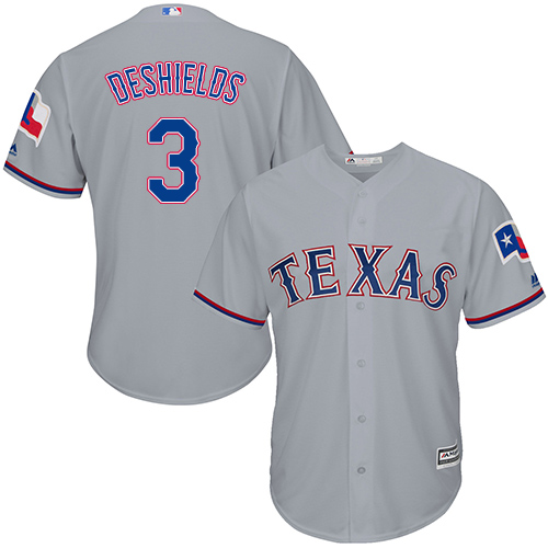 Youth Majestic Texas Rangers #3 Delino DeShields Authentic Grey Road Cool Base MLB Jersey