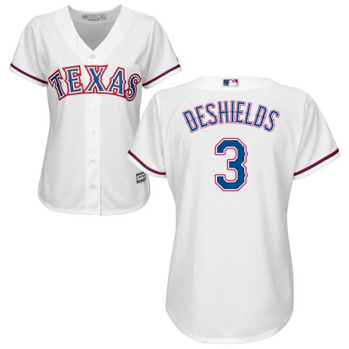 Women's Majestic Texas Rangers #3 Delino DeShields Authentic White Home Cool Base MLB Jersey