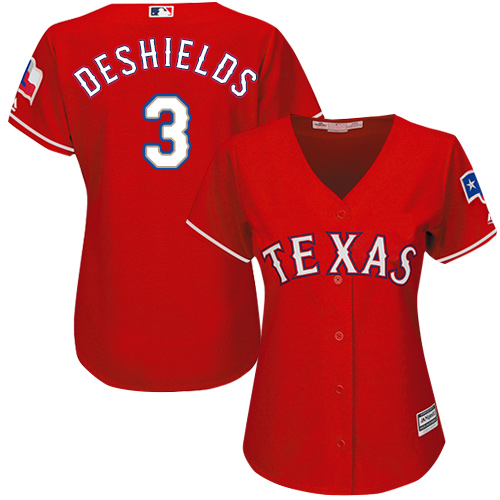 Women's Majestic Texas Rangers #3 Delino DeShields Authentic Red Alternate Cool Base MLB Jersey