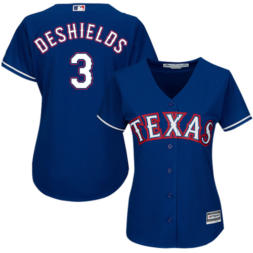 Women's Majestic Texas Rangers #3 Delino DeShields Replica Royal Blue Alternate 2 Cool Base MLB Jersey