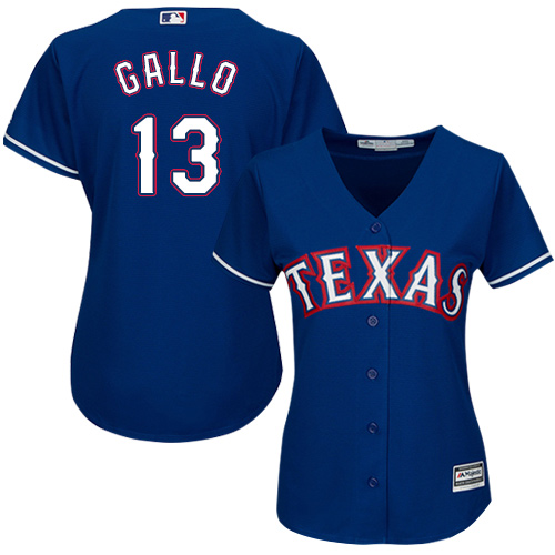 Women's Majestic Texas Rangers #13 Joey Gallo Authentic Royal Blue Alternate 2 Cool Base MLB Jersey