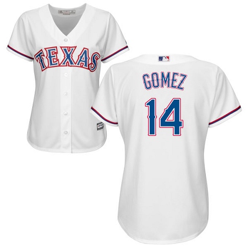 Women's Majestic Texas Rangers #14 Carlos Gomez Replica White Home Cool Base MLB Jersey