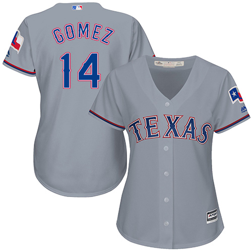 Women's Majestic Texas Rangers #14 Carlos Gomez Replica Grey Road Cool Base MLB Jersey