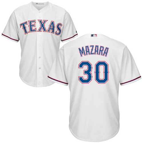 Youth Majestic Texas Rangers #30 Nomar Mazara Replica White Home Cool Base MLB Jersey