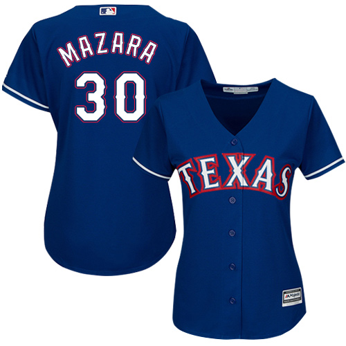 Women's Majestic Texas Rangers #30 Nomar Mazara Authentic Royal Blue Alternate 2 Cool Base MLB Jersey
