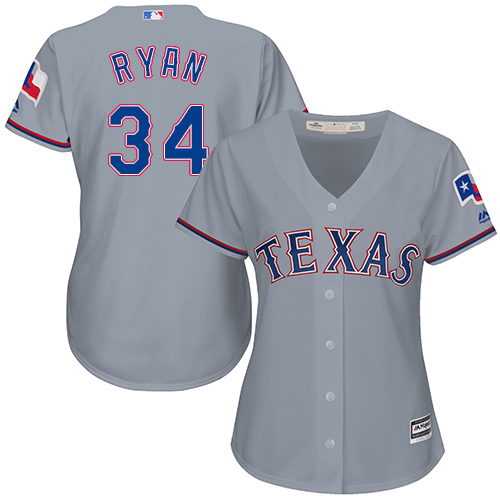 Women's Majestic Texas Rangers #34 Nolan Ryan Replica Grey Road Cool Base MLB Jersey
