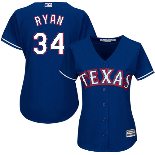 Women's Majestic Texas Rangers #34 Nolan Ryan Authentic Royal Blue Alternate 2 Cool Base MLB Jersey