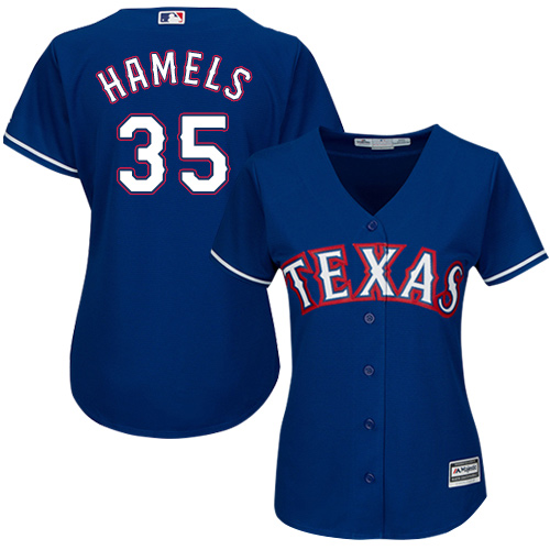 Women's Majestic Texas Rangers #35 Cole Hamels Replica Royal Blue Alternate 2 Cool Base MLB Jersey