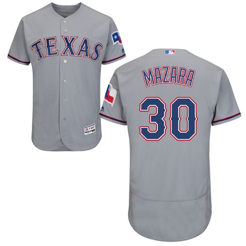 Men's Majestic Texas Rangers #30 Nomar Mazara Authentic Grey Road Cool Base MLB Jersey