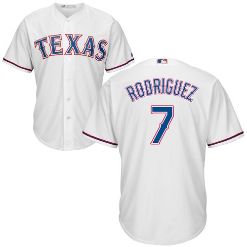 Youth Majestic Texas Rangers #7 Ivan Rodriguez Replica White Home Cool Base MLB Jersey