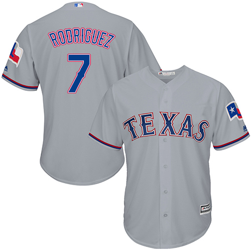 Youth Majestic Texas Rangers #7 Ivan Rodriguez Replica Grey Road Cool Base MLB Jersey