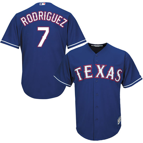 Youth Majestic Texas Rangers #7 Ivan Rodriguez Authentic Royal Blue Alternate 2 Cool Base MLB Jersey