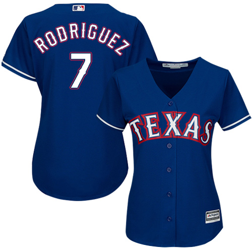 Women's Majestic Texas Rangers #7 Ivan Rodriguez Authentic Royal Blue Alternate 2 Cool Base MLB Jersey