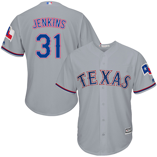 Youth Majestic Texas Rangers #31 Ferguson Jenkins Replica Grey Road Cool Base MLB Jersey