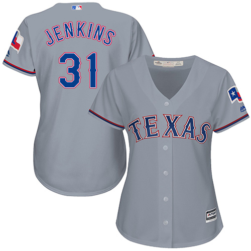 Women's Majestic Texas Rangers #31 Ferguson Jenkins Replica Grey Road Cool Base MLB Jersey