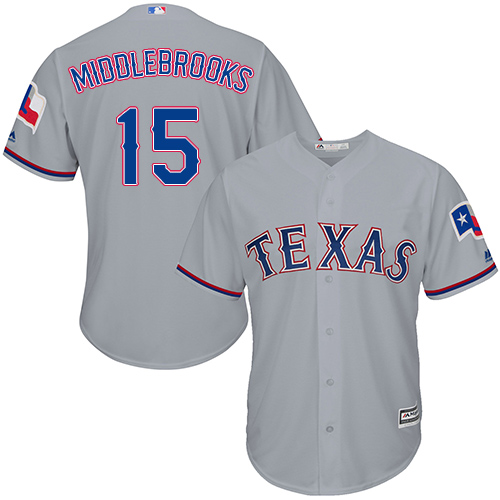 Youth Majestic Texas Rangers #15 Will Middlebrooks Replica Grey Road Cool Base MLB Jersey