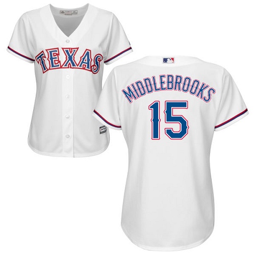 Women's Majestic Texas Rangers #15 Will Middlebrooks Authentic White Home Cool Base MLB Jersey