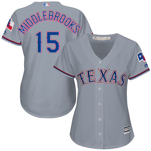 Women's Majestic Texas Rangers #15 Will Middlebrooks Replica Grey Road Cool Base MLB Jersey