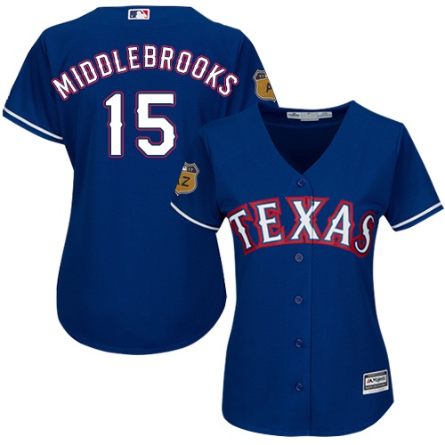 Women's Majestic Texas Rangers #15 Will Middlebrooks Authentic Royal Blue Alternate 2 Cool Base MLB Jersey